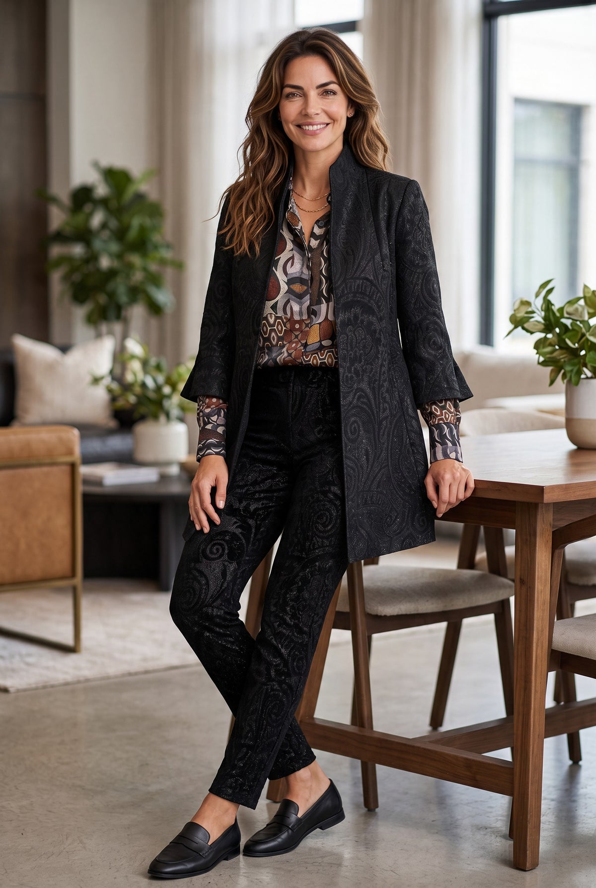 ESTELLE AND FINN BROCADE SWING COAT - BLACK