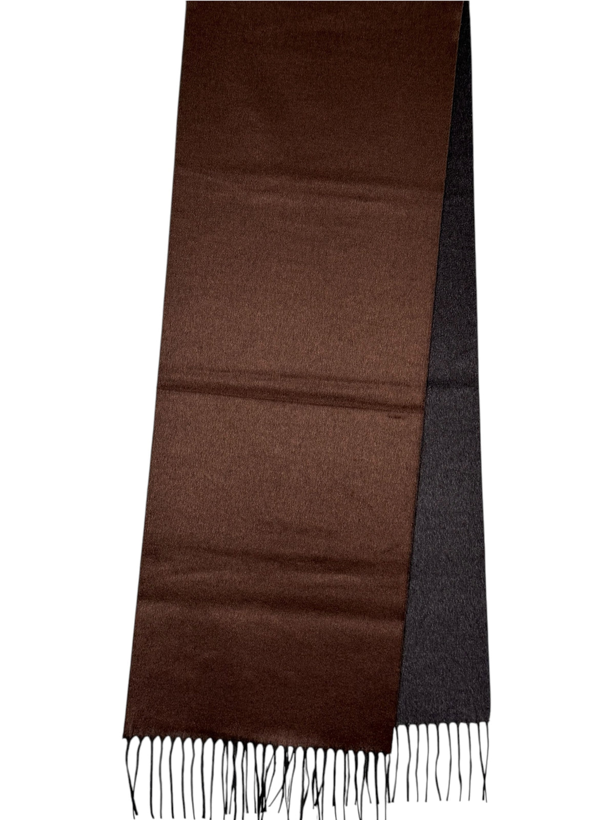 PIACENZA - SILK & CASHMERE DOUBLE SIDED SCARF - SOLID DARK BROWN/CHARCOAL
