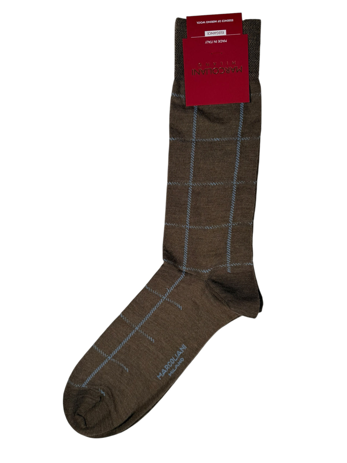 MARCOLIANI EXTRAFINE MERINO WINDOWPANE CALF SOCK - CAPPUCCINO