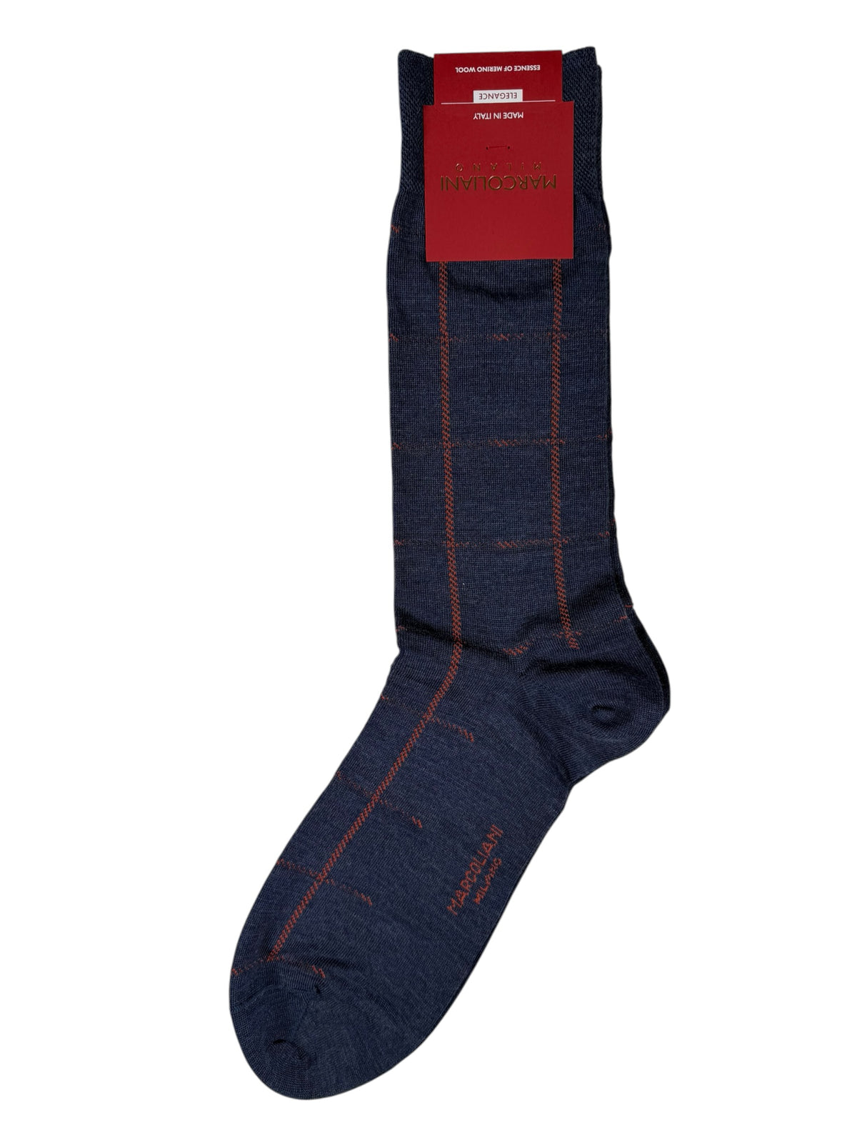 MARCOLIANI EXTRAFINE MERINO WINDOWPANE CALF SOCK - INDIGO BLUE