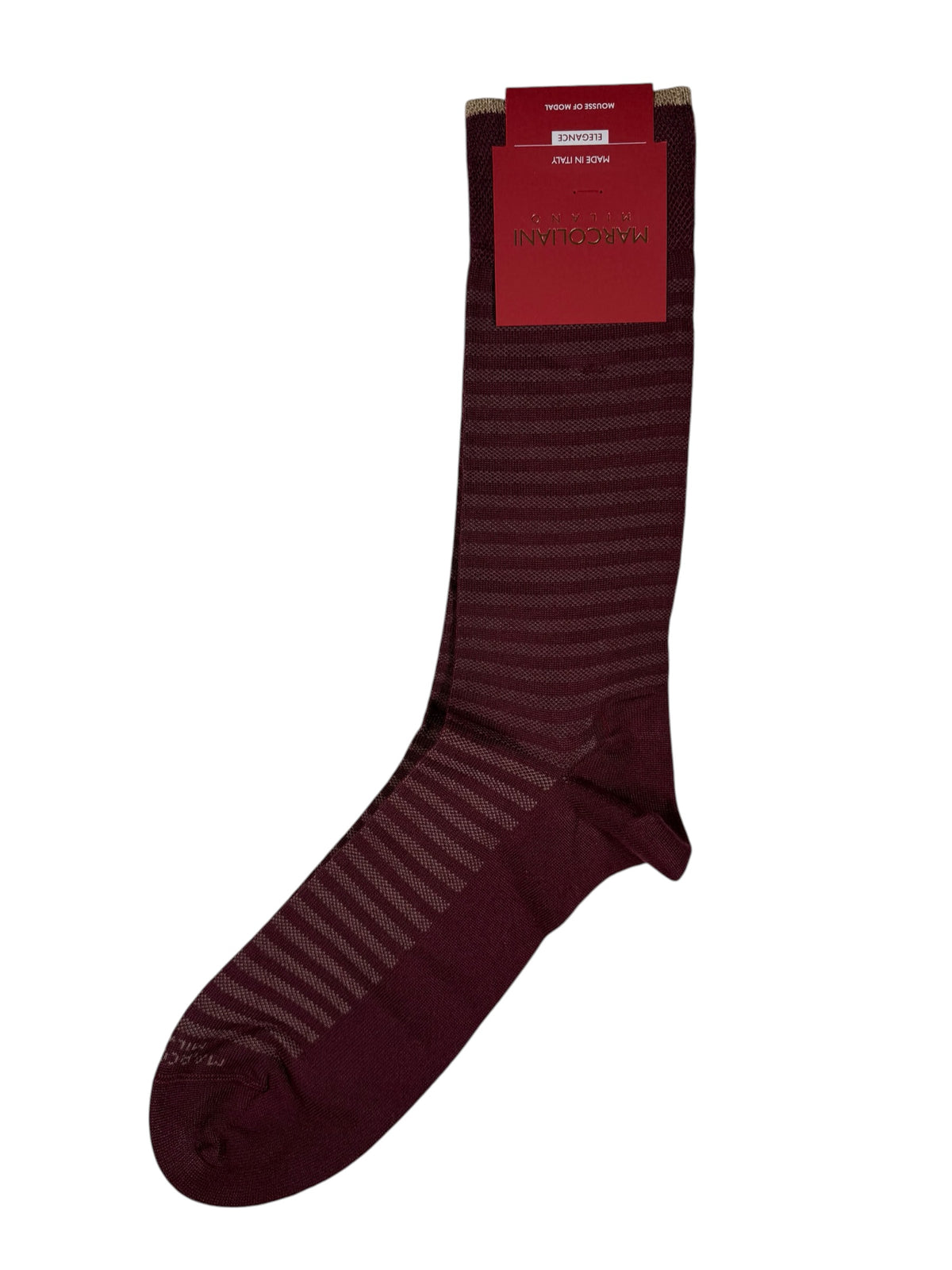 MARCOLIANI MOUSSE OF MODAL STRIPES CALF SOCK - BORDEAUX