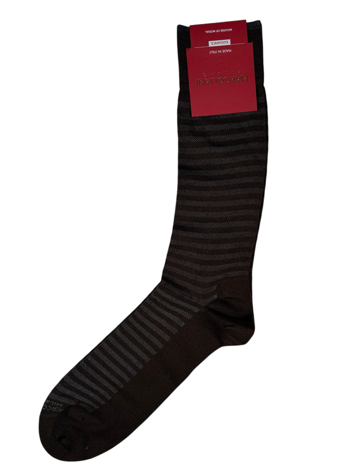 MARCOLIANI MOUSSE OF MODAL STRIPES CALF SOCK - DARK BROWN