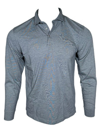 BUTTON DOWN MEN'S LONG-SLEEVE POLO - VINTAGE BLUE HEATHER JERSEY