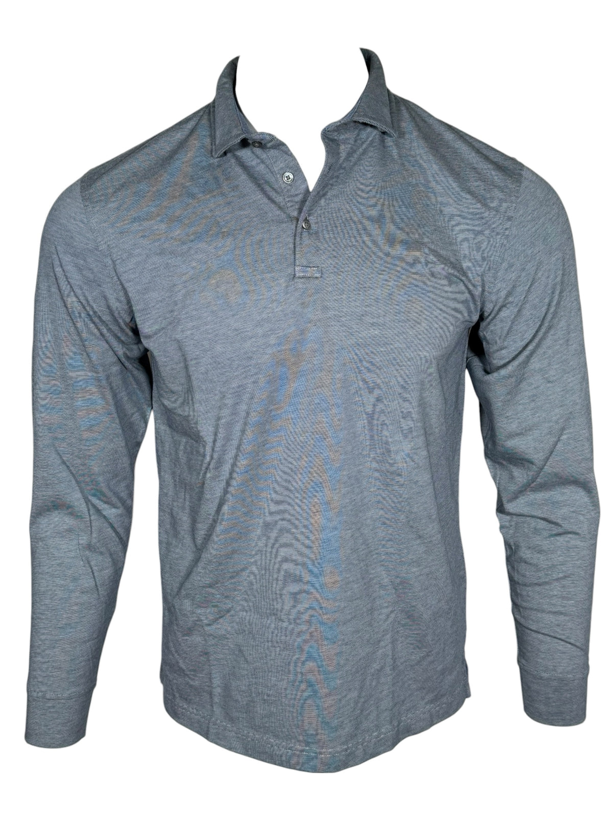 BUTTON DOWN MEN'S LONG-SLEEVE POLO - VINTAGE BLUE HEATHER JERSEY
