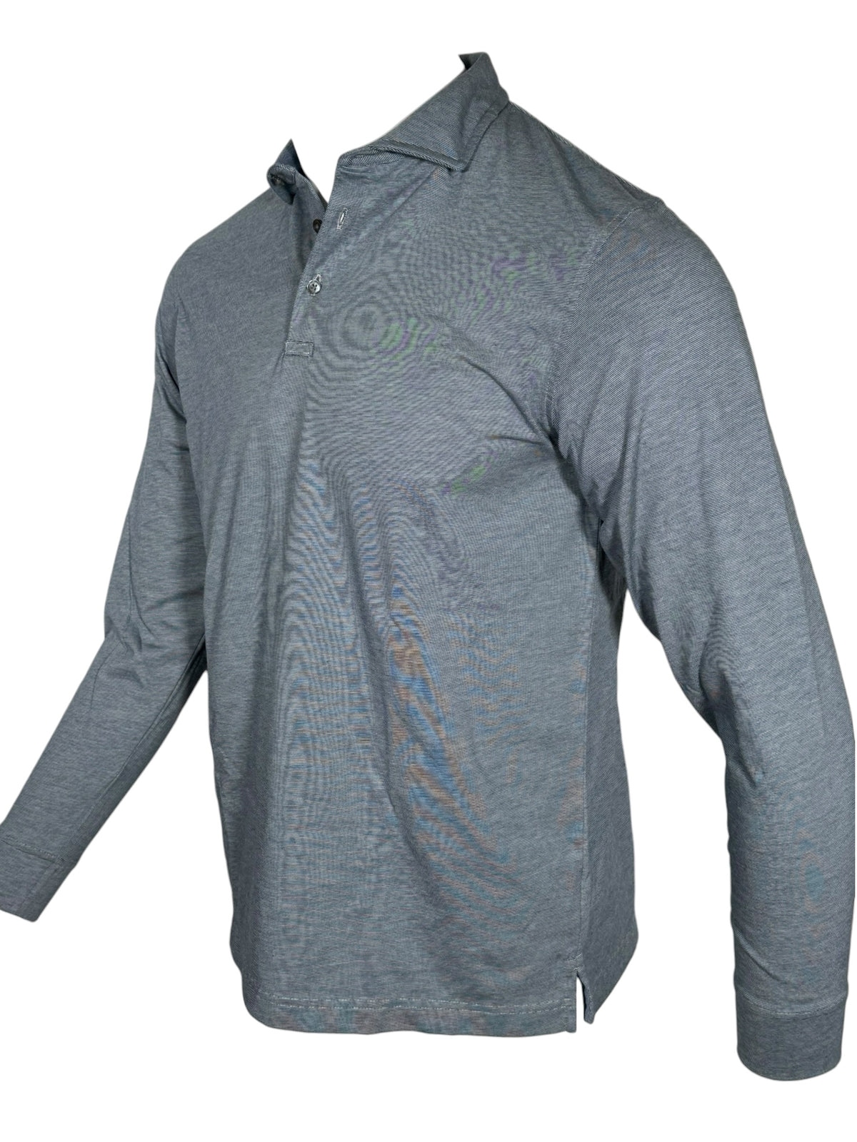 BUTTON DOWN MEN'S LONG-SLEEVE POLO - VINTAGE BLUE HEATHER JERSEY