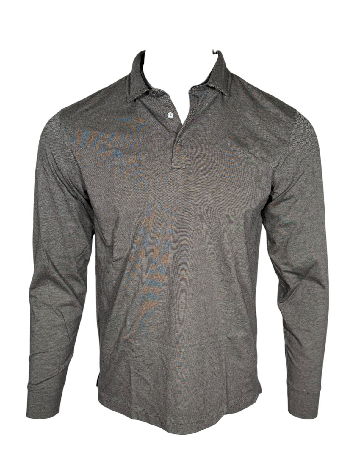 BUTTON DOWN MEN'S LONG-SLEEVE POLO - BLACK HEATHER JERSEY