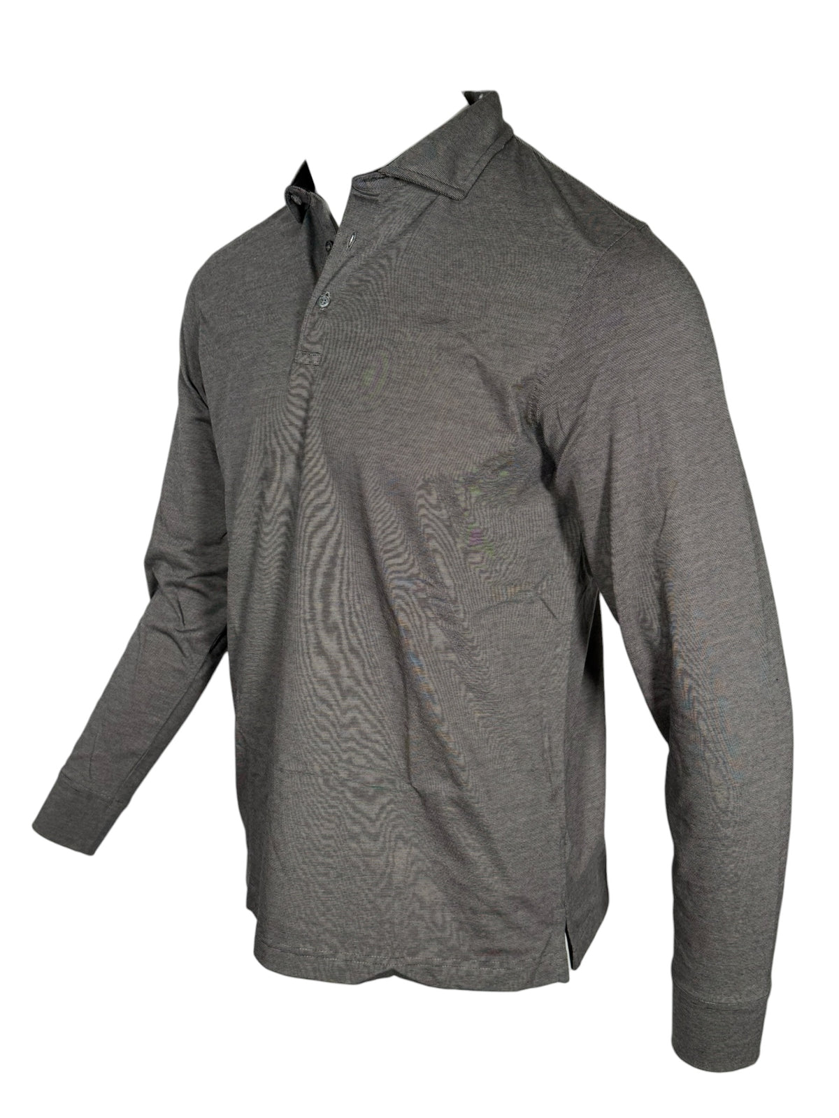 BUTTON DOWN MEN'S LONG-SLEEVE POLO - BLACK HEATHER JERSEY