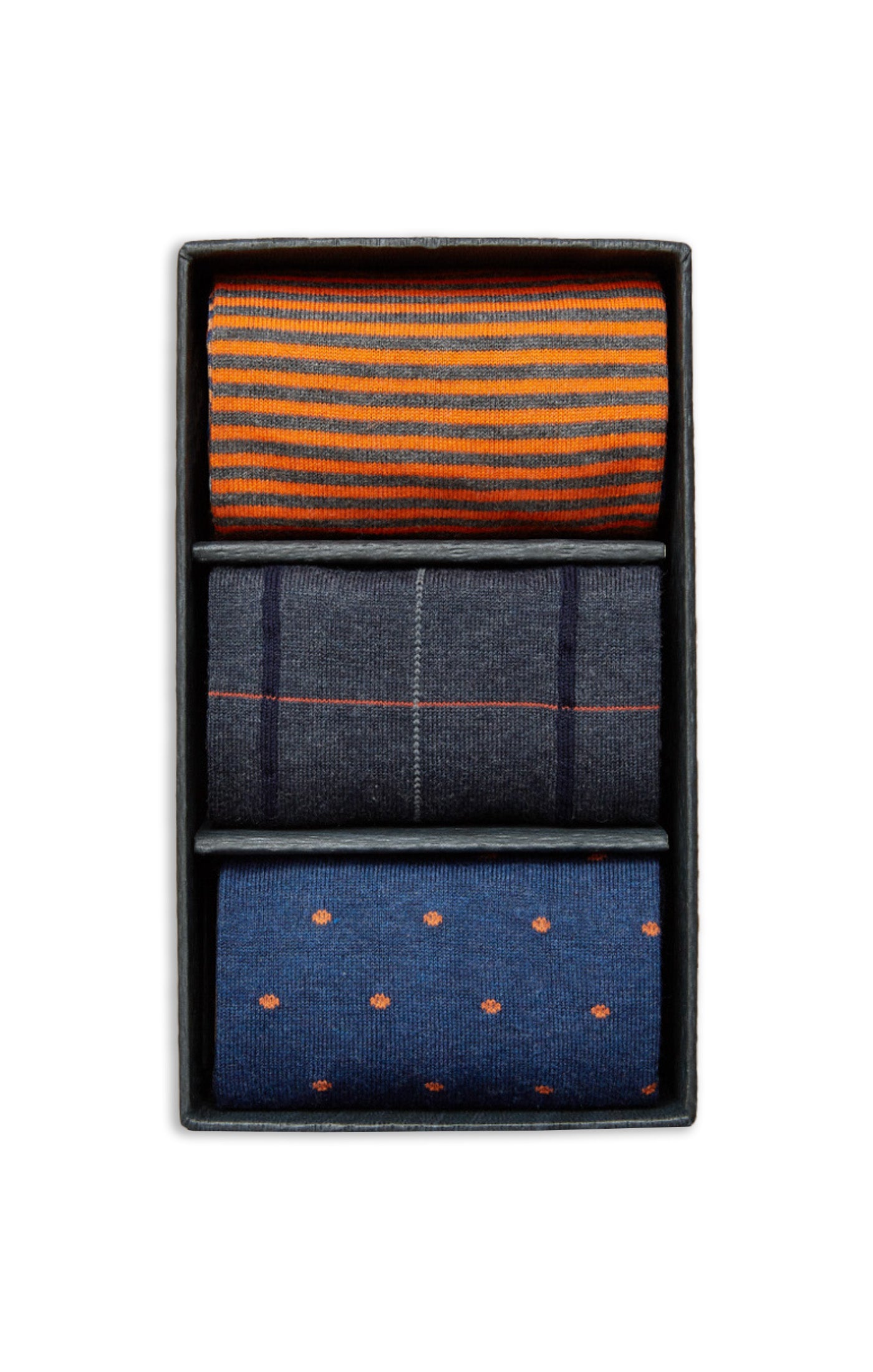 MARCOLIANI CALF SOCK GIFT BOX OF 3 - ORANGE/BLUE MIX