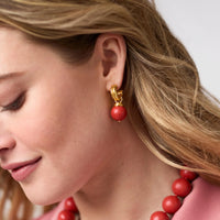 JULIE VOS BONBON HOOP & CHARM EARRING - CORAL RED