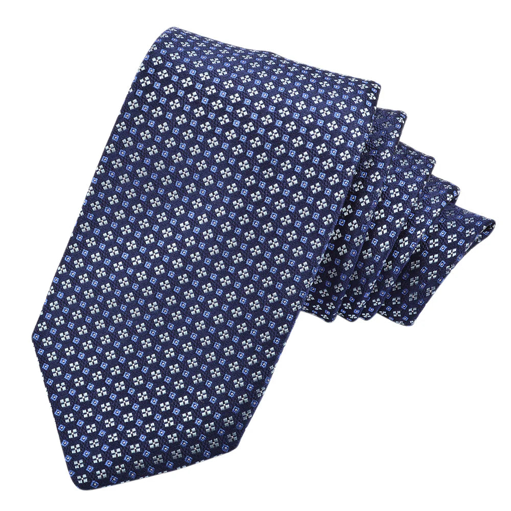 DION SILK TIE - NAVY/BLUE QUATREFOIL NEAT