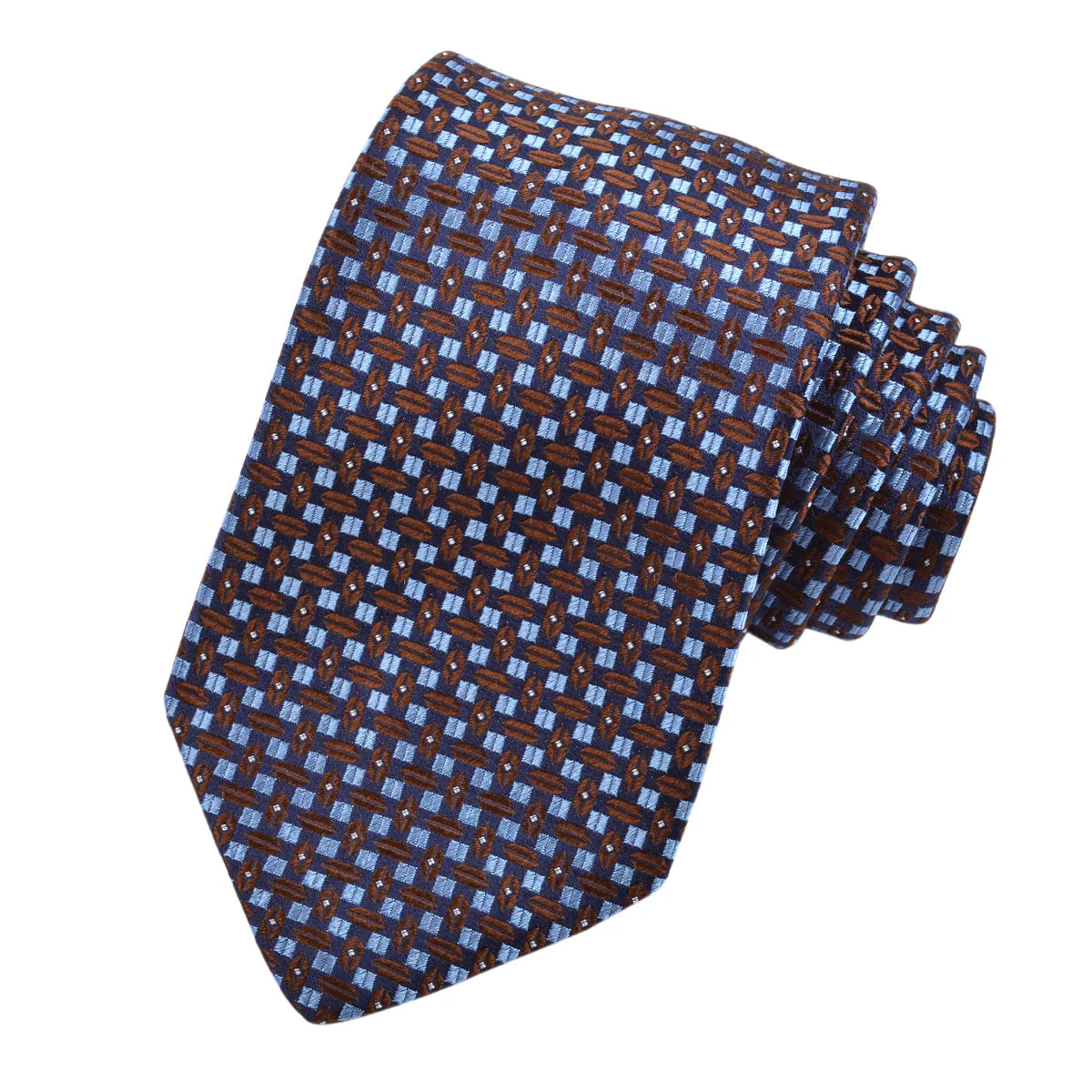 DION SILK TIE - NAVY/BROWN BEAN BASKETWEAVE