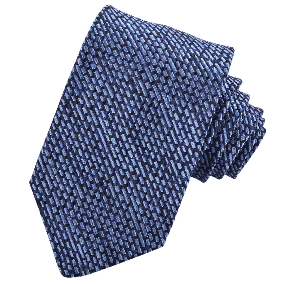 DION SILK TIE - DENIM & SKY DUAL TONE LATTICE