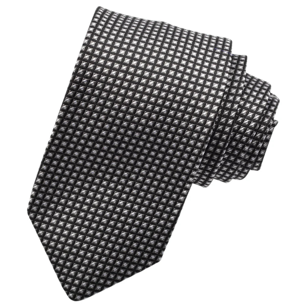 DION SILK TIE - GREY MICRO DIAMOND DOT