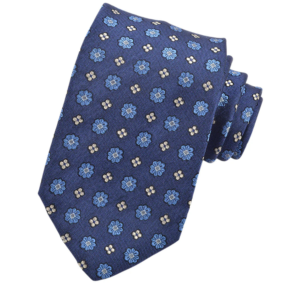 DION SILK TIE - MARINE BLUE TWILL FLORAL