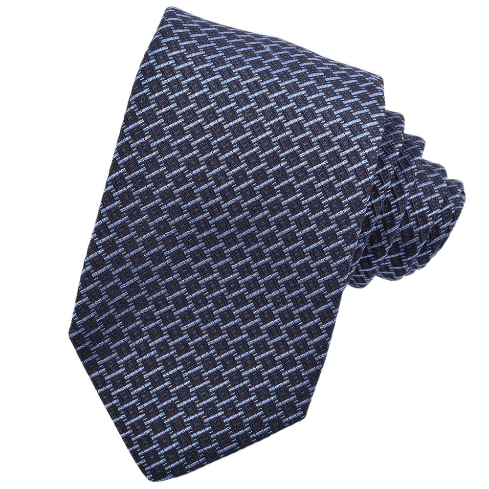 DION SILK TIE - DENIM & NAVY CUBIC LINKS