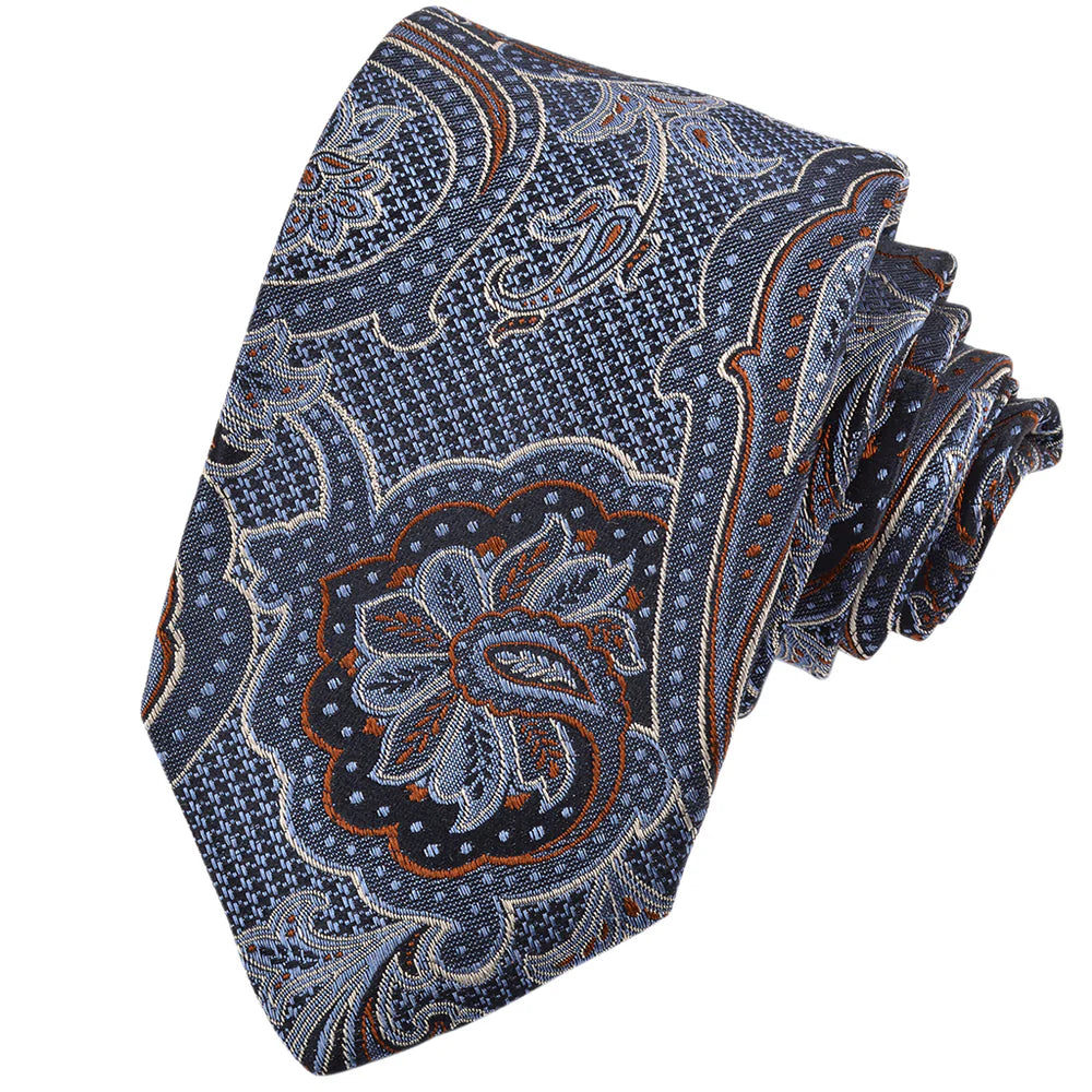 DION SILK TIE - SKY & MOCHA PAISLEY