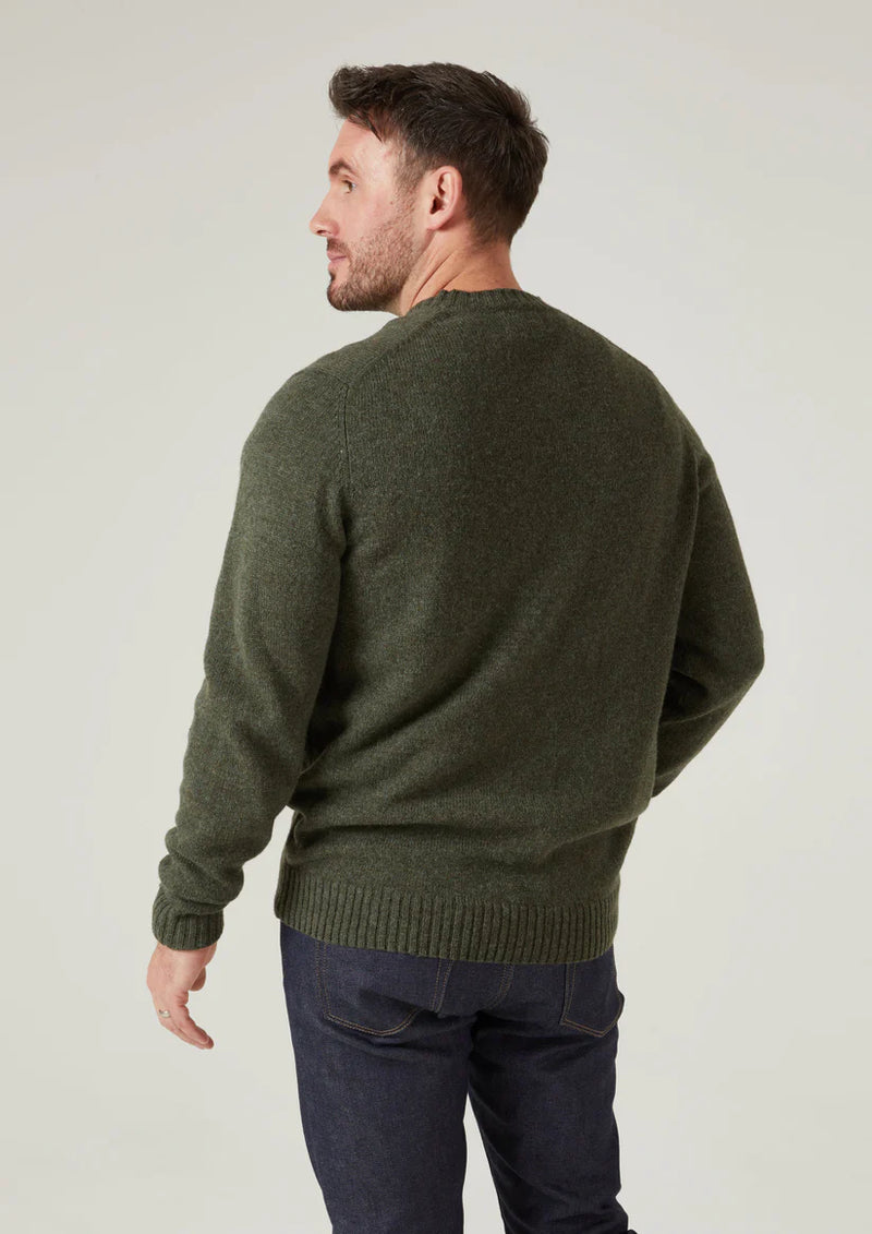 ALAN PAINE KINNADIE SHETLAND CREW SWEATER - MOORLAND