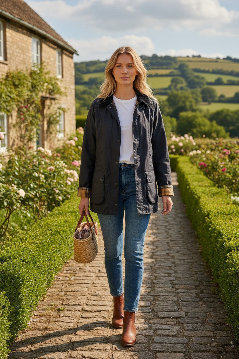 BARBOUR BEADNELL WOMEN'S WAXED JACKET - NAVY