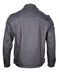 Button Down SF MANTO denim jacket with lotus print in blue, classic collar, full zip closure, made in Italy.