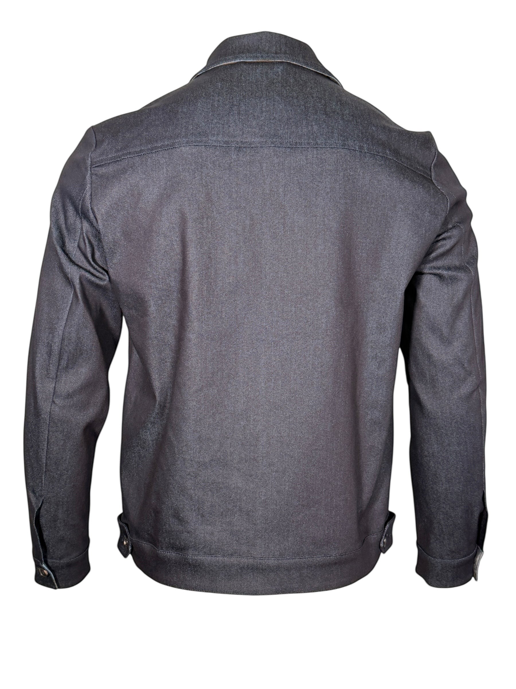 Button Down SF MANTO denim jacket with lotus print in blue, classic collar, full zip closure, made in Italy.