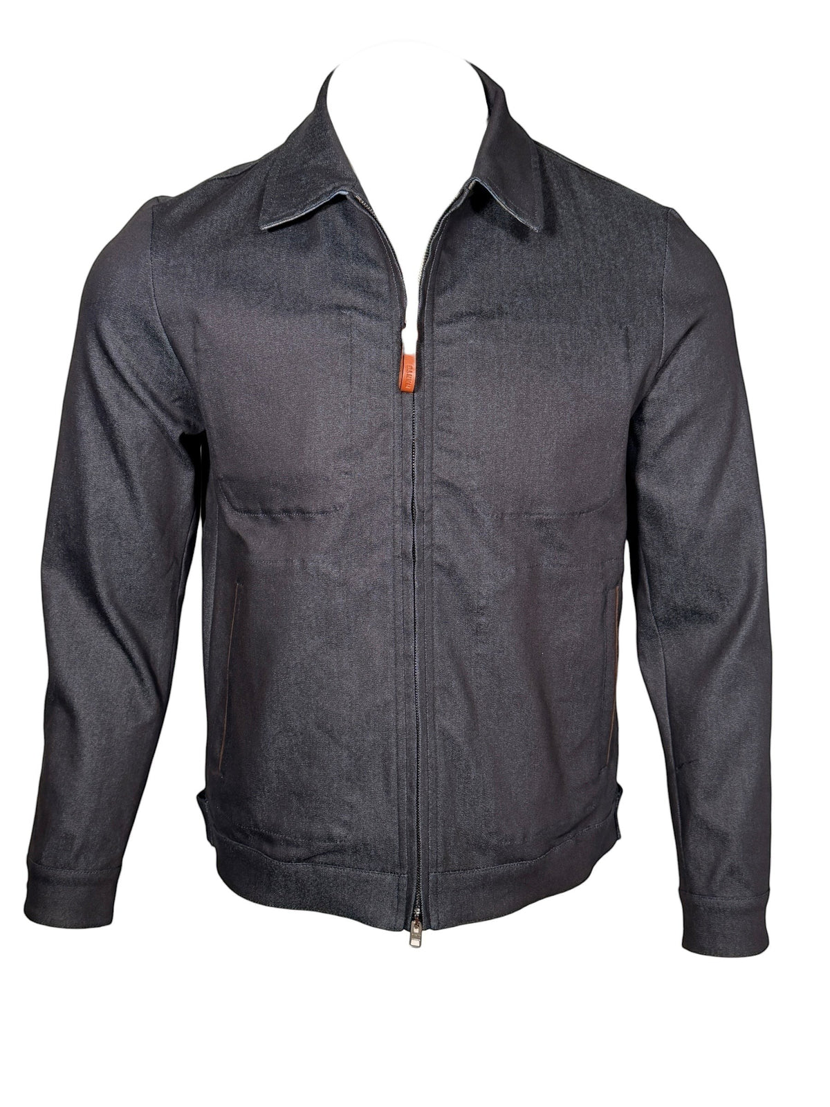 Button Down SF MANTO blue denim jacket with lotus print, classic collar, and full zip closure. Made in Italy.