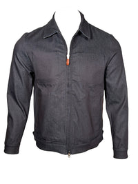 Button Down SF MANTO blue denim jacket with lotus print, classic collar, and full zip closure. Made in Italy.