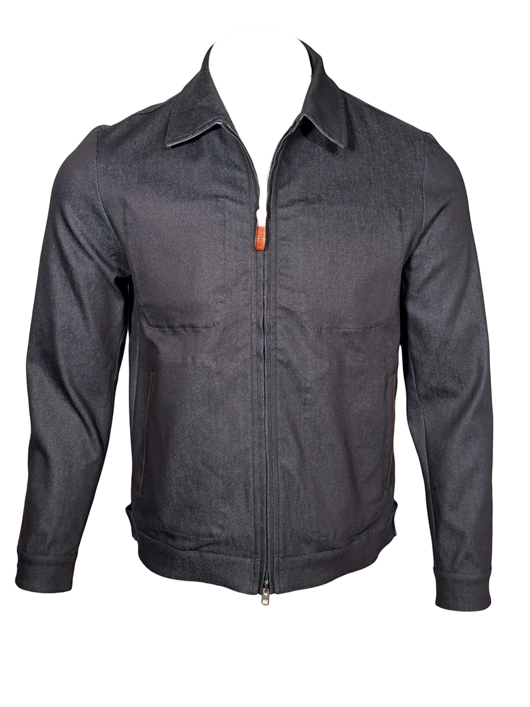 Button Down SF MANTO blue denim jacket with lotus print, classic collar, and full zip closure. Made in Italy.