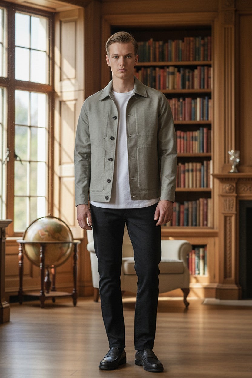 Button Down SF light grey Manto lotus print jacket with suede trim, button closure, and side pockets. Made in Italy.
