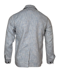 Button Down SF pale blue linen wool silk blend blazer with classic collar and button front. Made in Italy.