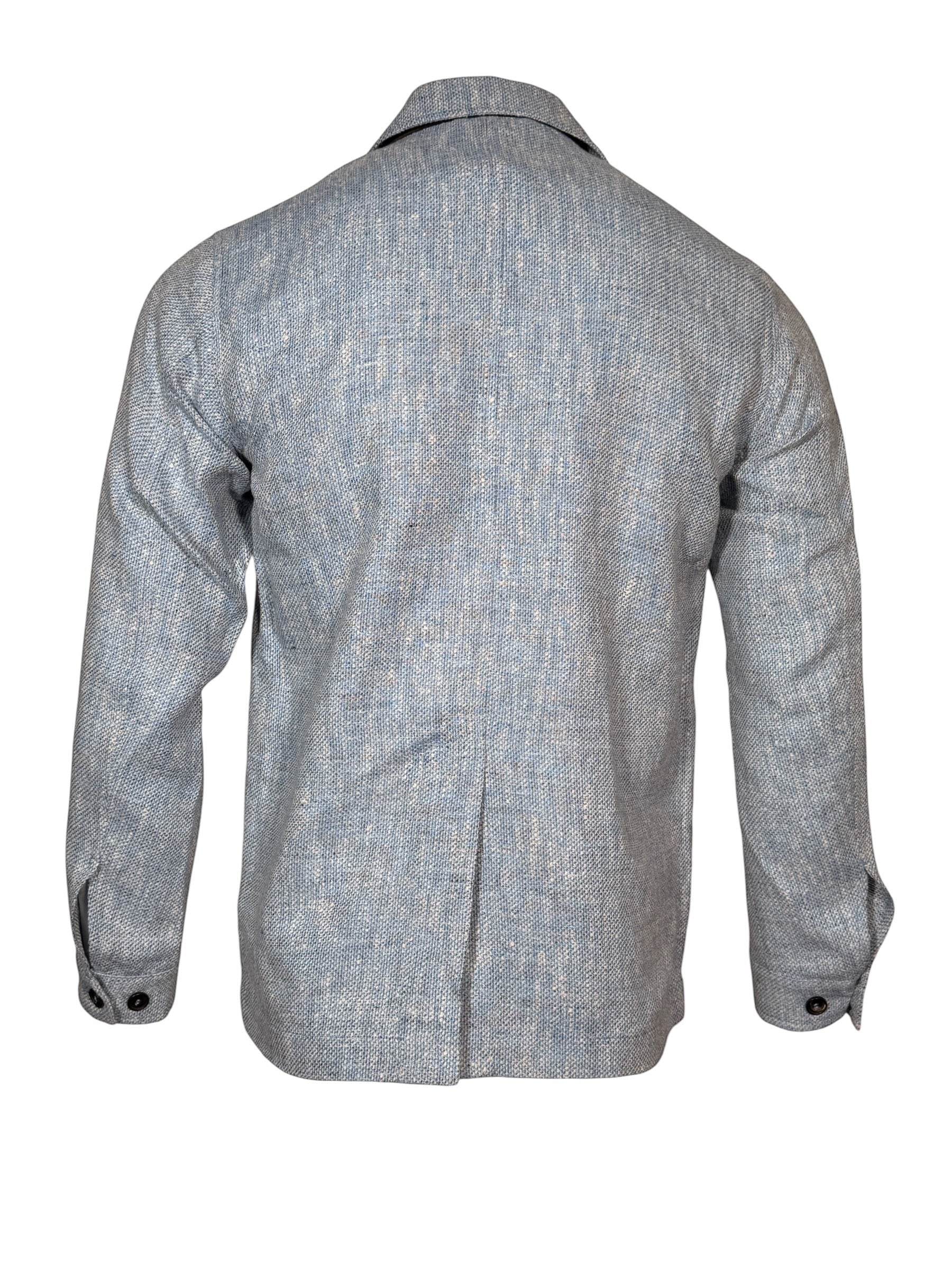Button Down SF pale blue linen wool silk blend blazer with classic collar and button front. Made in Italy.