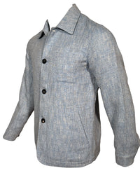 Button Down SF pale blue linen wool silk blend blazer with button front and chest pocket.