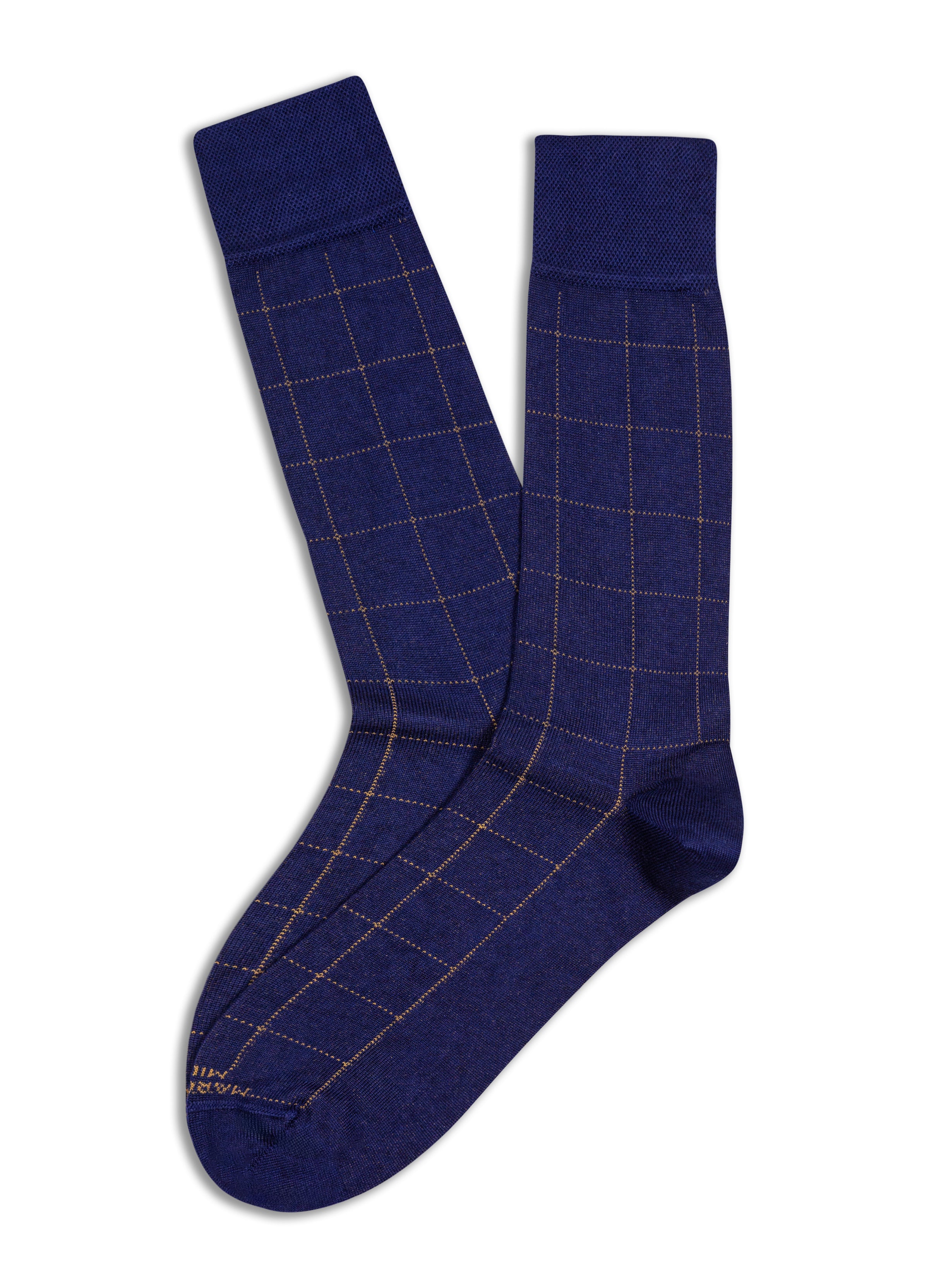 MARCOLIANI MOUSSE OF MODAL WINDOWPANE CALF SOCK - LAPIS BLUE