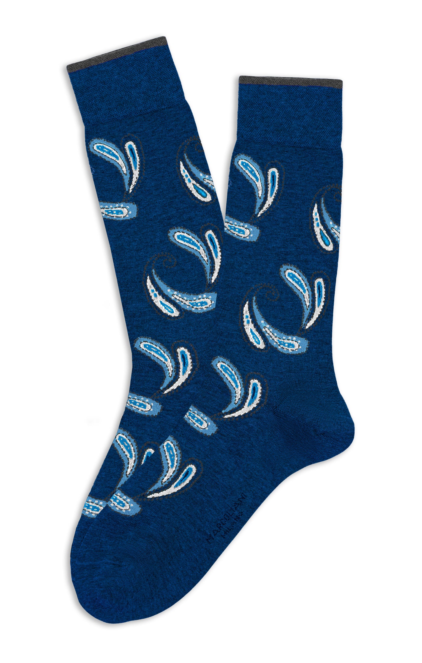 MARCOLIANI AGRA PAISLEY CALF SOCK - DARK BLUE DENIM