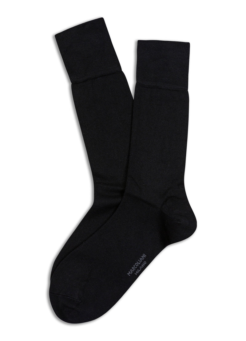 MARCOLIANI MOUSSE OF MODAL PLAIN DRESS CALF SOCK - BLACK