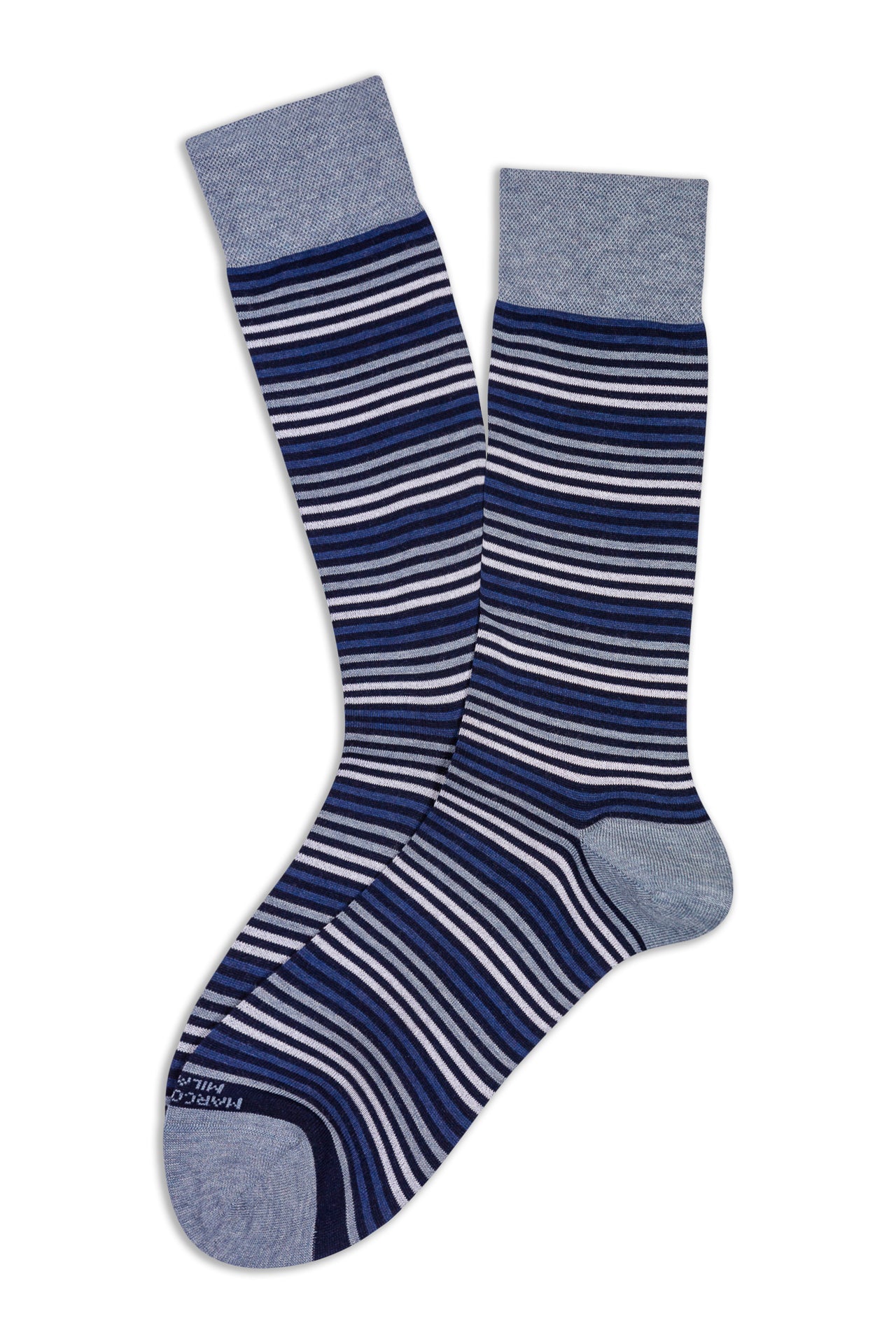 MARCOLIANI PIMA COTTON SIMPLE STRIPE CALF SOCK - NAVY