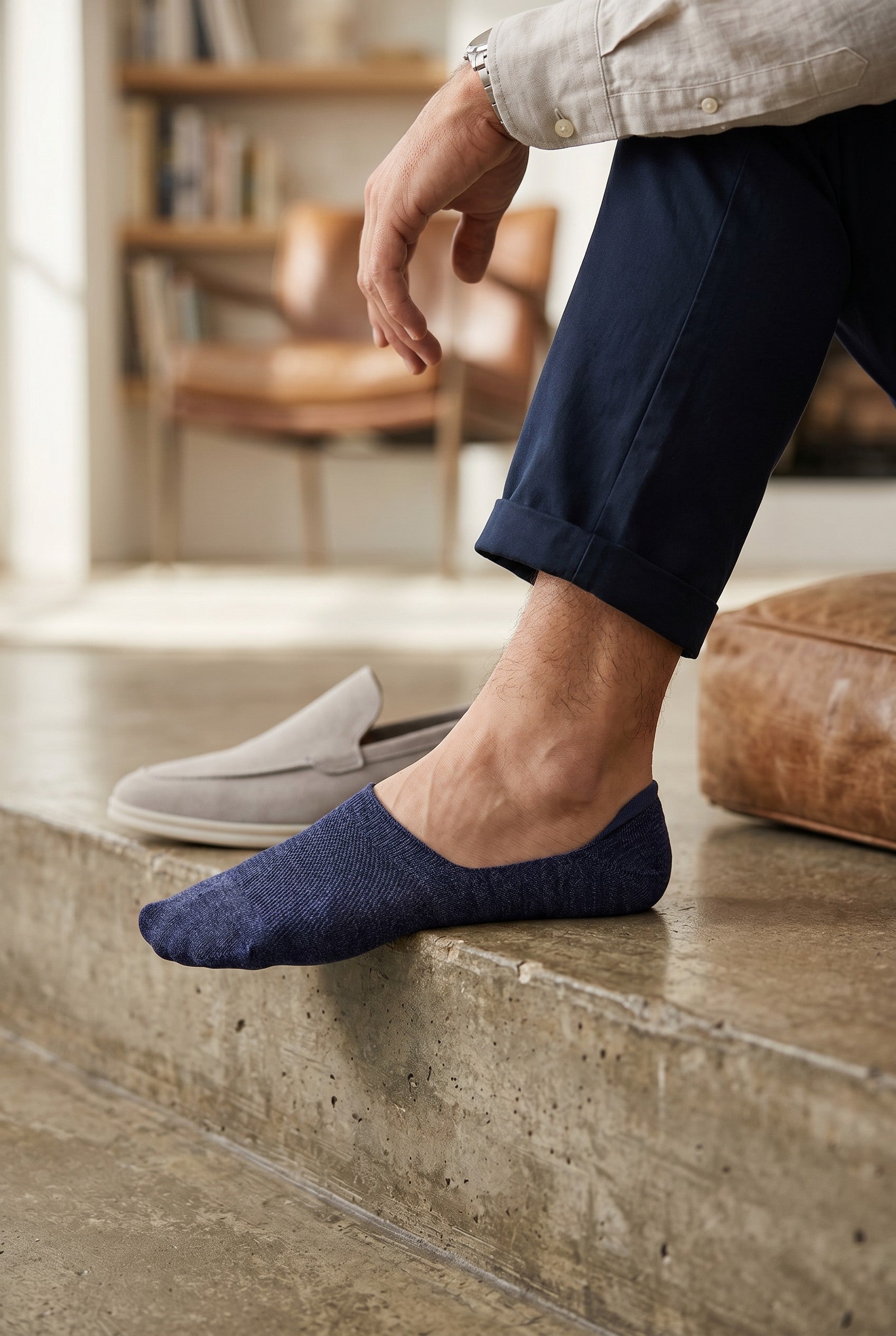 MARCOLIANI PIMA COTTON SOLID COLOR INVISIBLE SNEAKER SOCK - NAVY