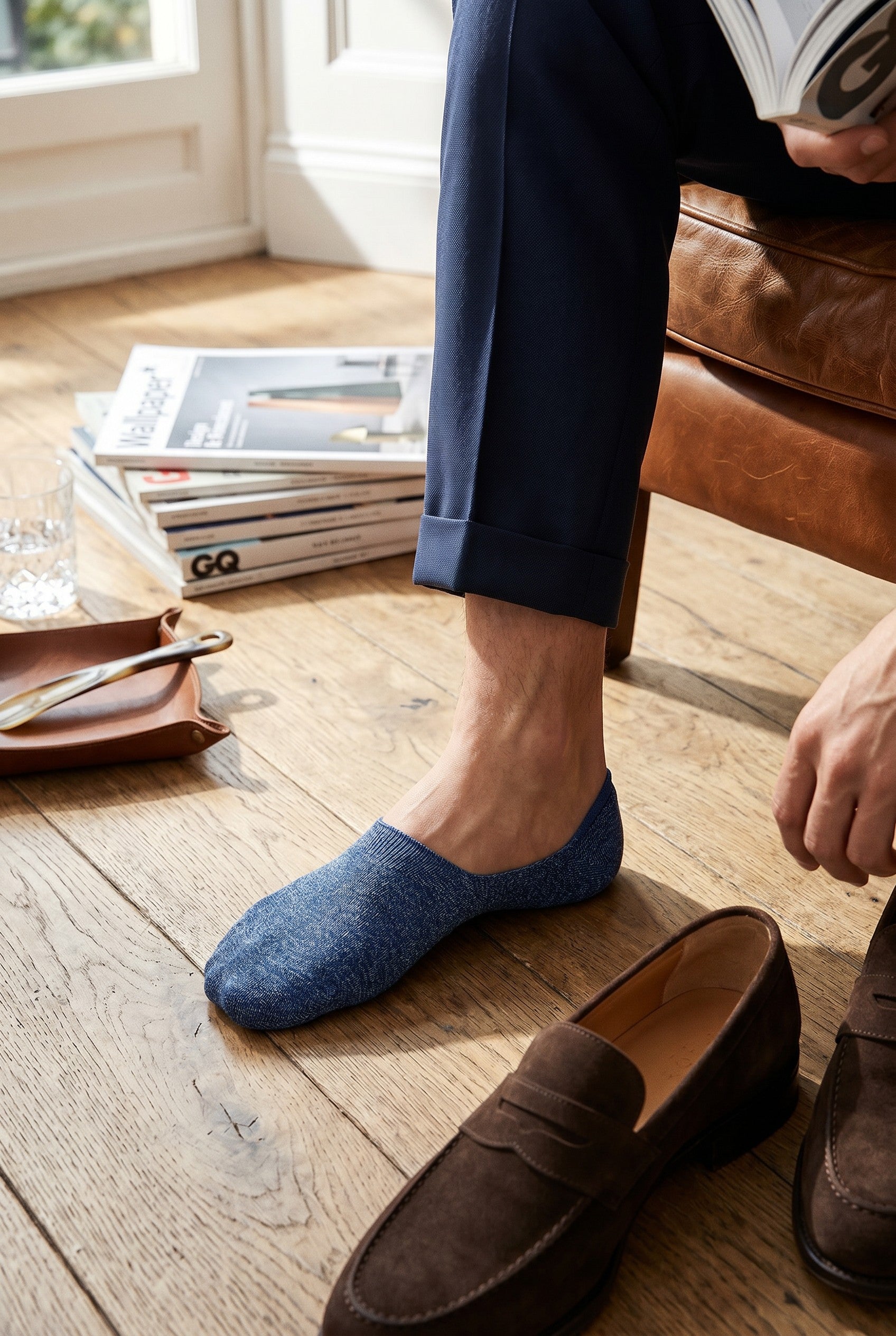 MARCOLIANI PIMA COTTON SOLID COLOR INVISIBLE SNEAKER SOCK - NAUTIC MARL