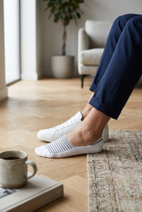 MARCOLIANI PIMA COTTON PALIO STRIPE INVISIBLE SNEAKER SOCK - WHITE