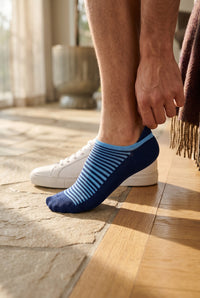 MARCOLIANI PIMA COTTON PALIO STRIPE INVISIBLE SNEAKER SOCK - ROYAL BLUE