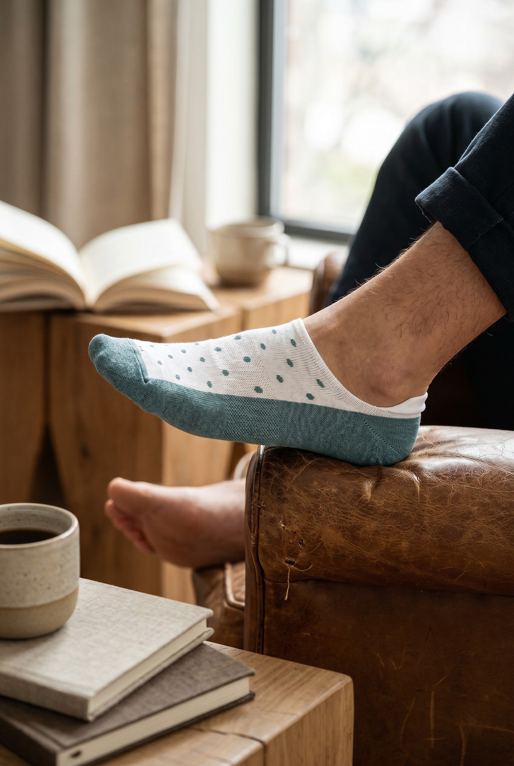 MARCOLIANI PIMA COTTON POLKA DOT INVISIBLE SNEAKER SOCK - WHITE/DENIM
