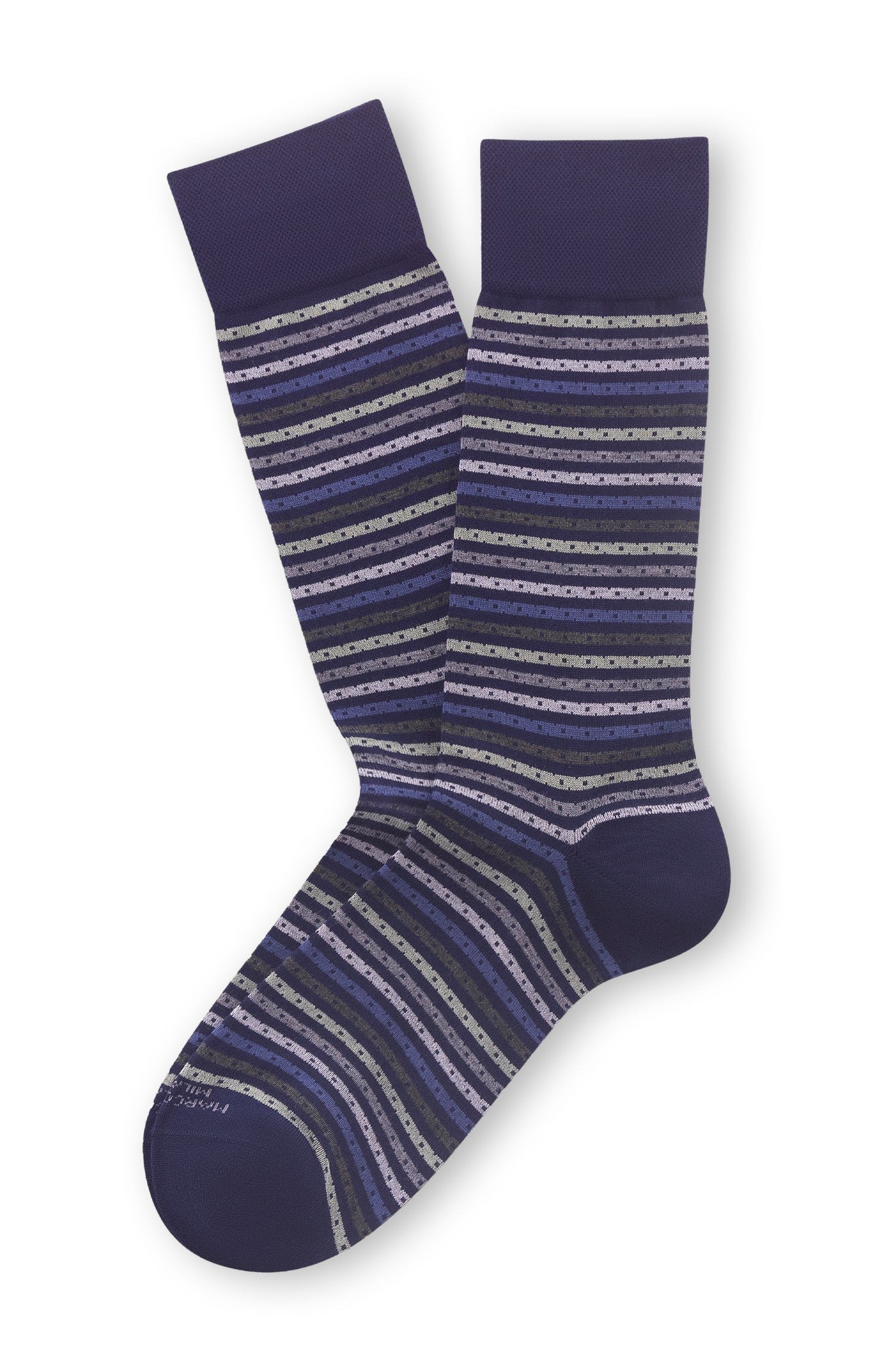MARCOLIANI STRIPES AND PIN CALF SOCK - DENIM SAGE
