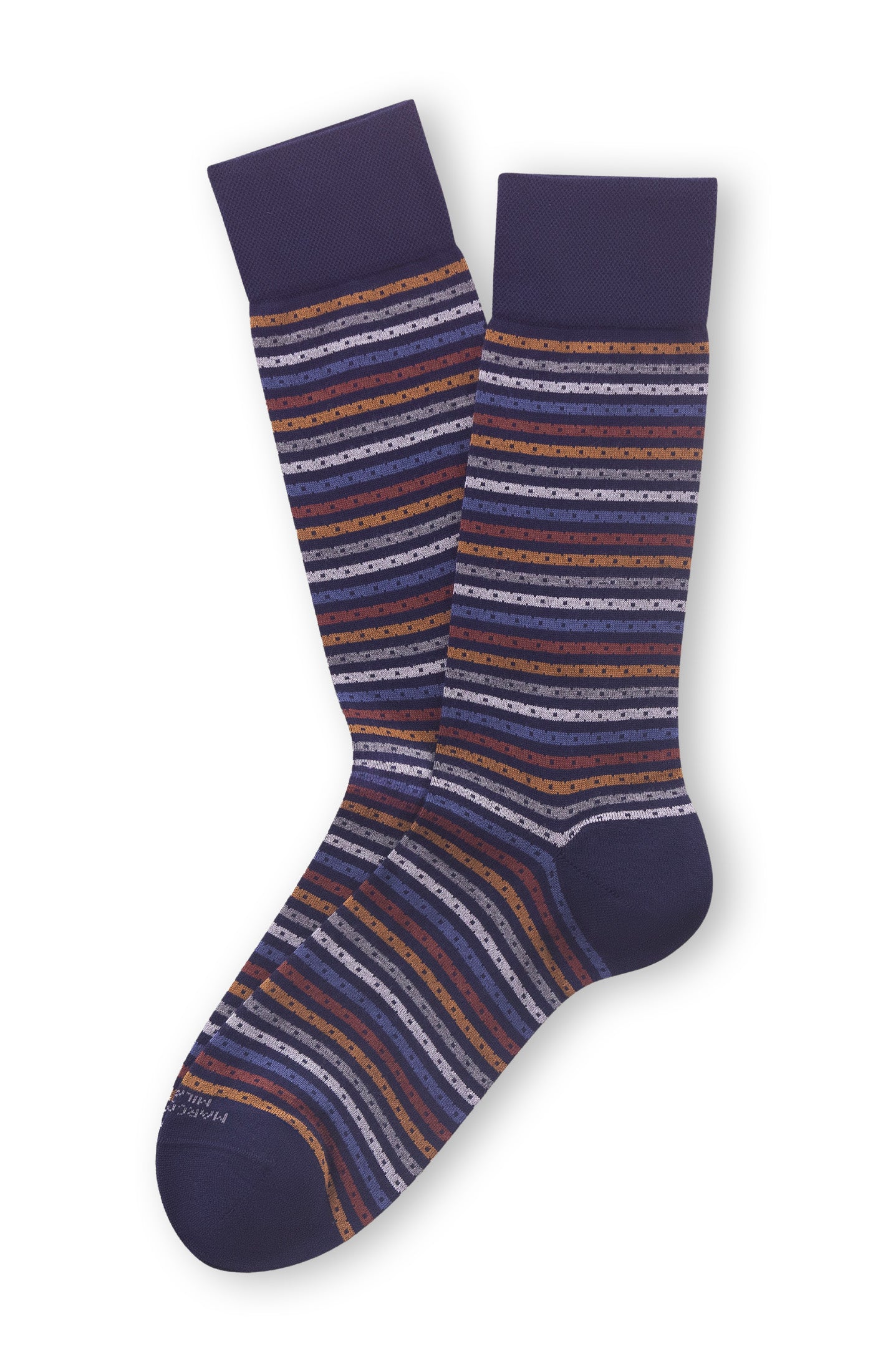 MARCOLIANI STRIPES AND PIN CALF SOCK - DENIM ORANGE