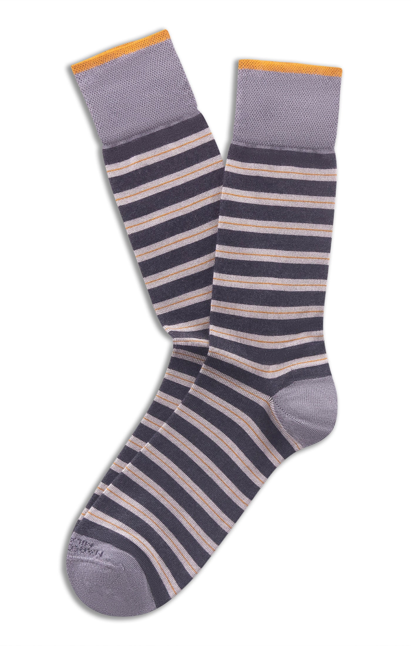 MARCOLIANI MOUSSE OF MODAL EASY STRIPE CALF SOCK - CHARCOAL CURRY