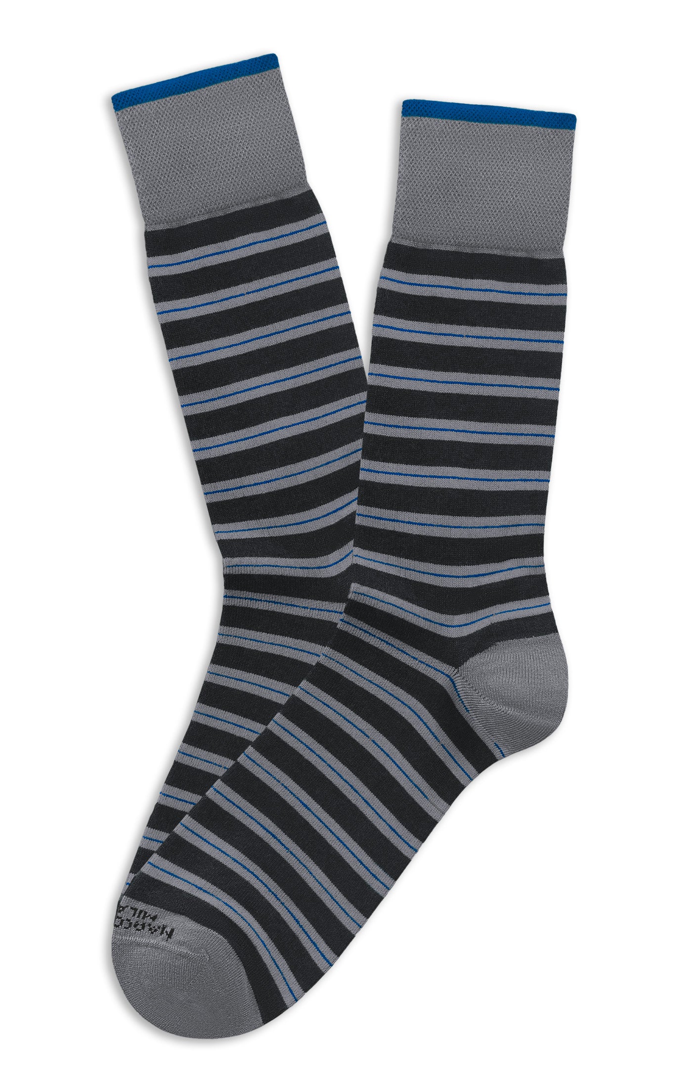 MARCOLIANI MOUSSE OF MODAL EASY STRIPE CALF SOCK - CHARCOAL BLUE
