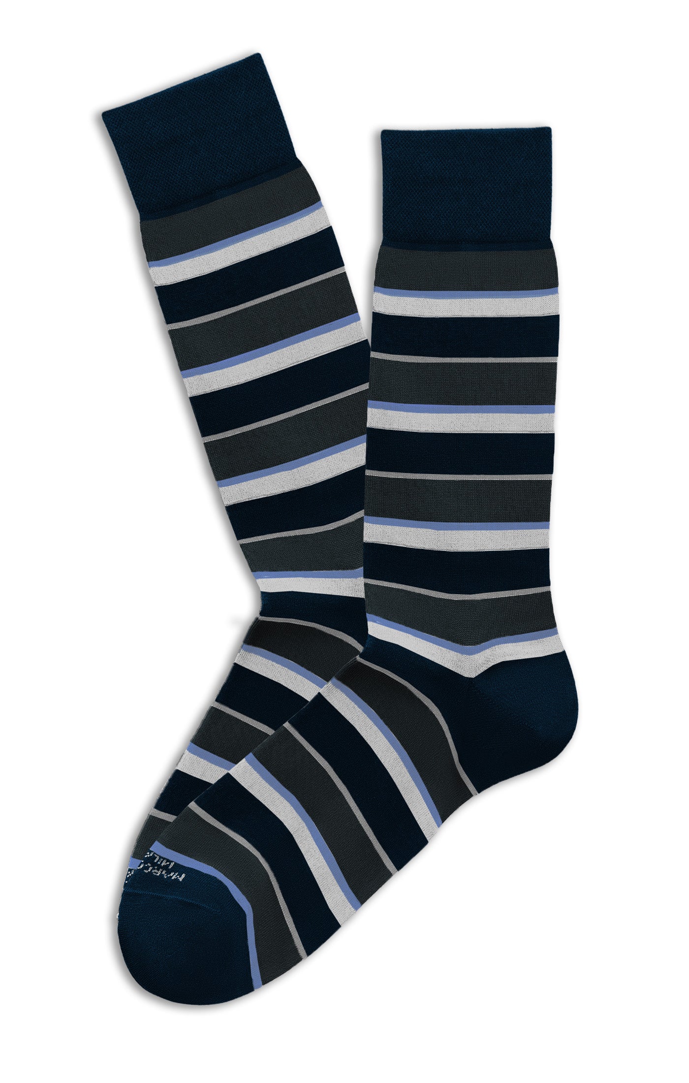 MARCOLIANI COMO STRIPE CALF SOCK - NAVY