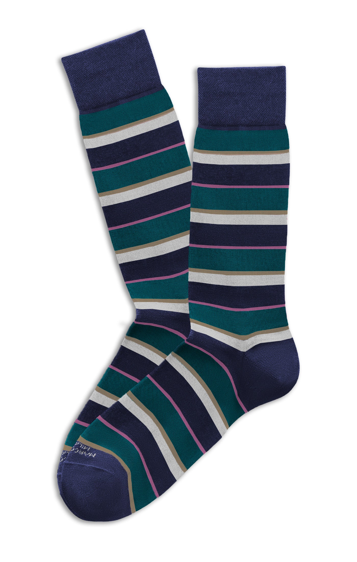 MARCOLIANI COMO STRIPE CALF SOCK - PETROL GREEN