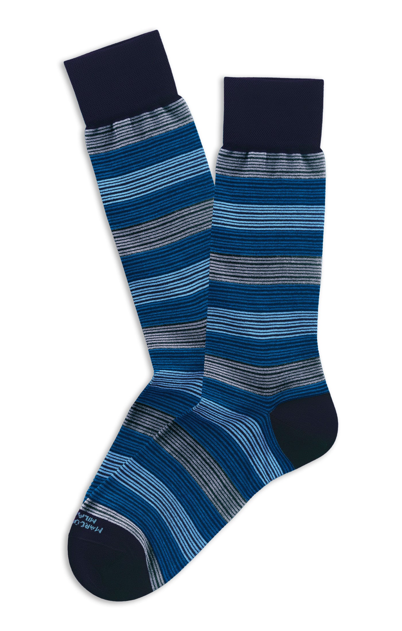 MARCOLIANI SCALA STRIPE CALF SOCK SOCK - NAVY BLUE