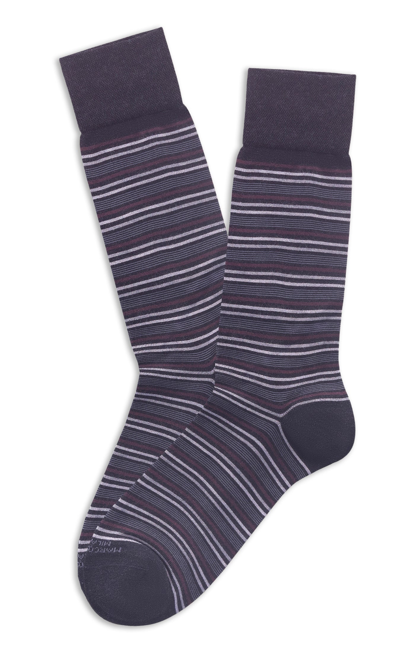 MARCOLIANI TORINO STRIPE CALF SOCK - CHARCOAL MERLOT