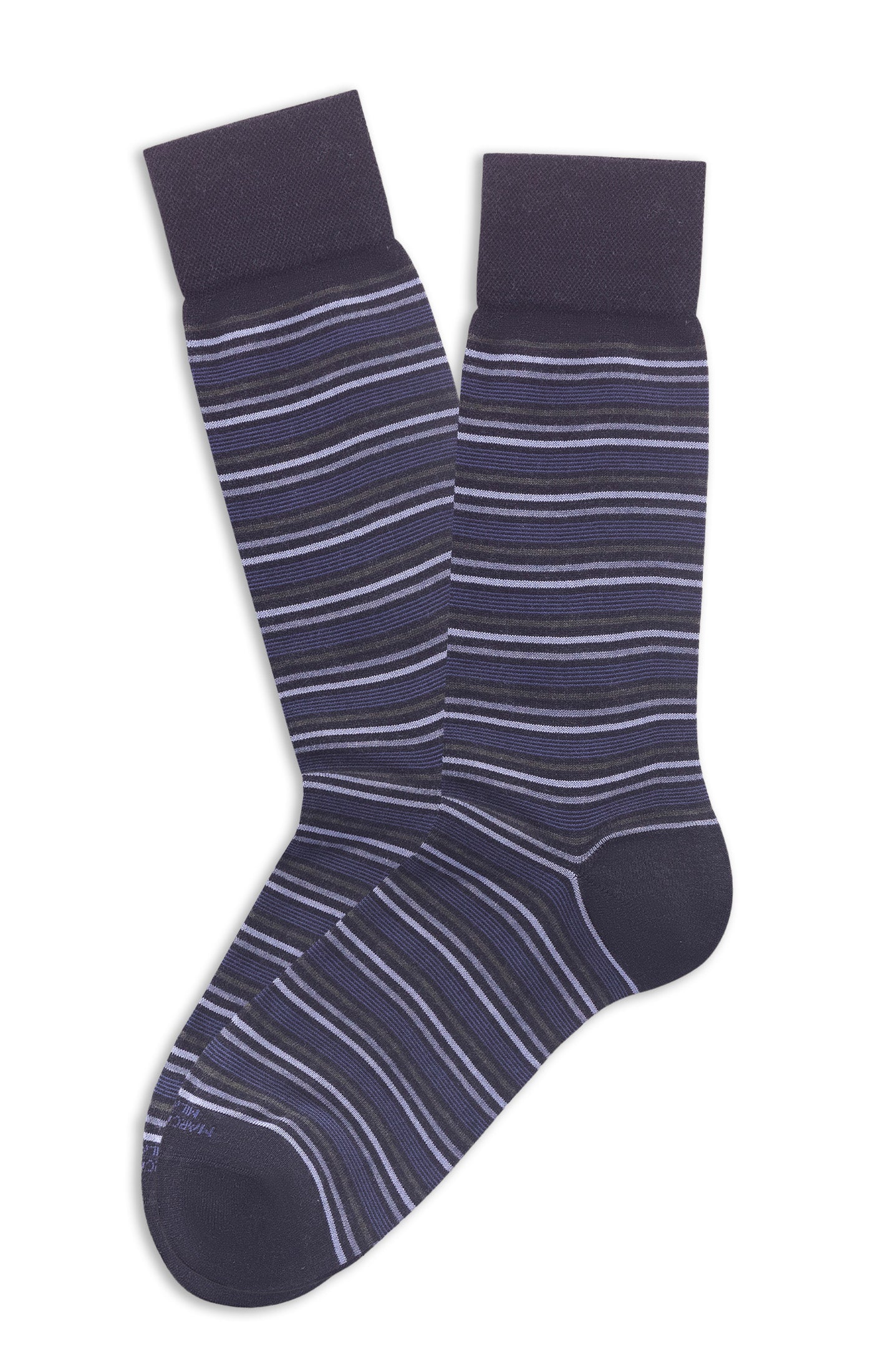 MARCOLIANI TORINO STRIPE CALF SOCK - CHARCOAL BLUE