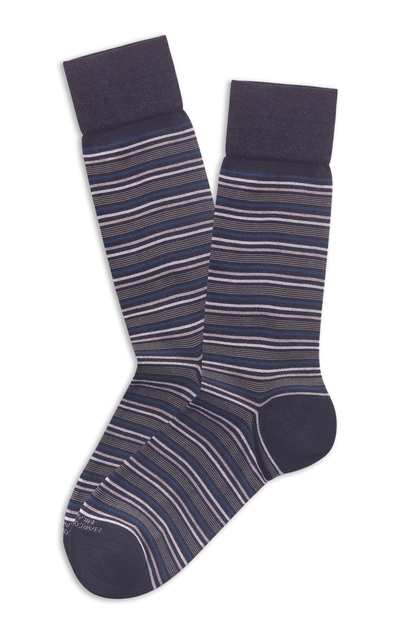 MARCOLIANI TORINO STRIPE CALF SOCK - CHARCOAL CAMEL